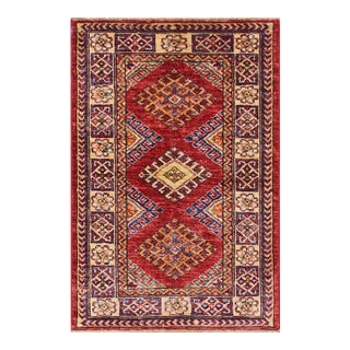 Rustic Super Kazak Red/Beige Wool Rug - 2'0'' X 2'10'' For Sale