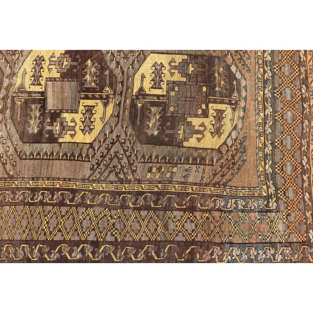 Large Turkomen Ersari Rug With All-Over Bokhara Design in Brown, Coffee & Yellow 11'3 X 14'11 For Sale - Image 13 of 17