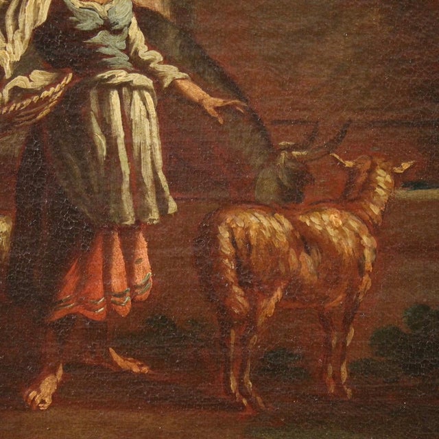 Bucolic Landscape Painting with Figures, Pastoral Scene, 1680, Oil on Canvas For Sale - Image 12 of 17