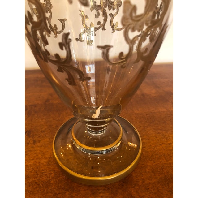Vintage Gold Leaf Decorated Glass Vase For Sale - Image 4 of 9