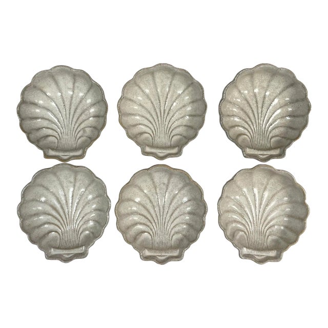 Scallop Shell Shaped Pottery Bowls / Dishes - Set of 6 For Sale