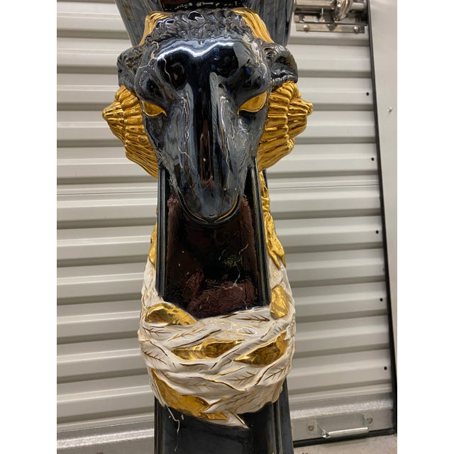 Ebony Italian Neoclassical Porcelain Ram Head Pedestal For Sale - Image 8 of 11