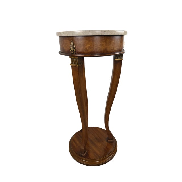 Brown Vintage Neoclassical Italian Marble-Top Pedestal Side Table For Sale - Image 8 of 17
