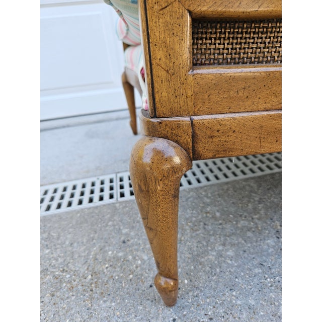 Brown Regency Style Caned and Upholstered Bergere Chair For Sale - Image 8 of 12