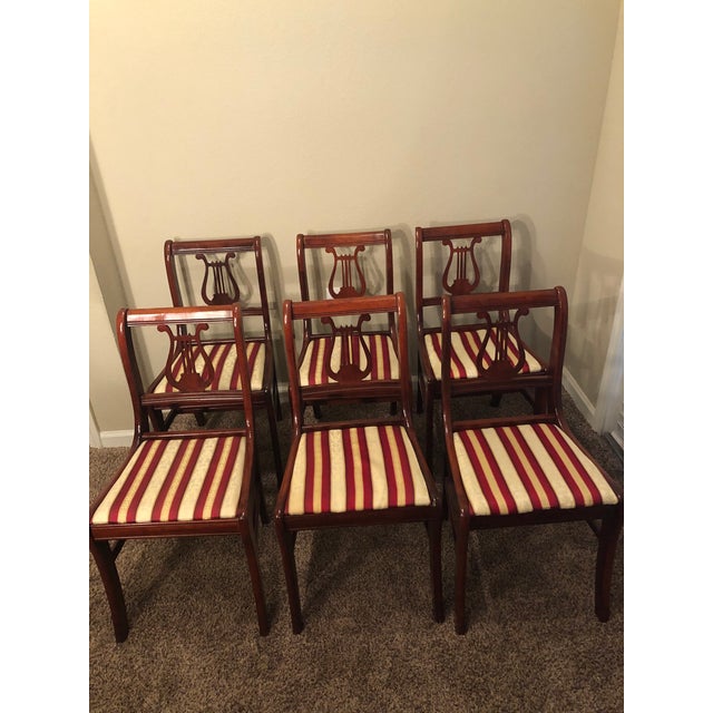 Antique Mahogany Duncan Phyfe Style Harp Lyre Back Dining Chairs Set
