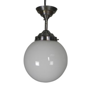 Art Deco Pendant Lamp with Opaline Glass Globe, 1930s For Sale