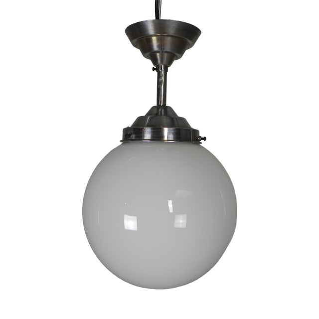 Art Deco Pendant Lamp with Opaline Glass Globe, 1930s For Sale