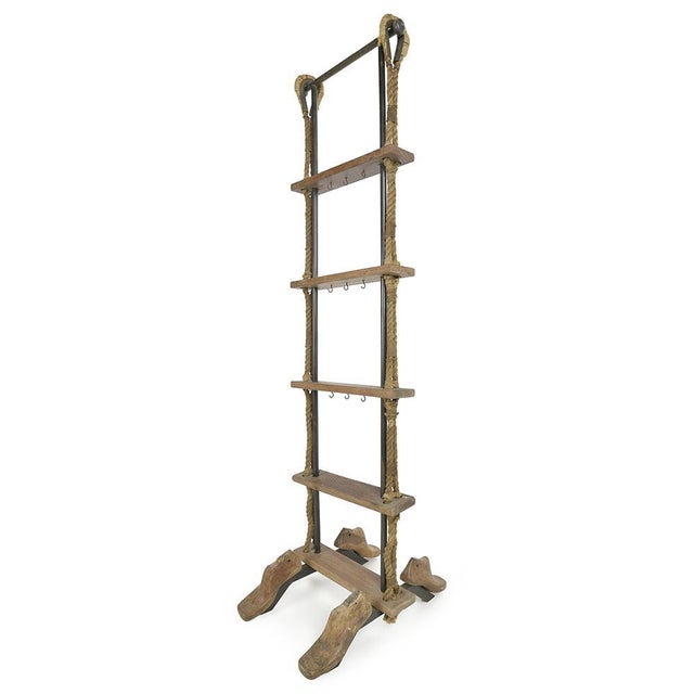 Handcrafted Shelf Made of Wood, Metal and Rope For Sale - Image 3 of 7