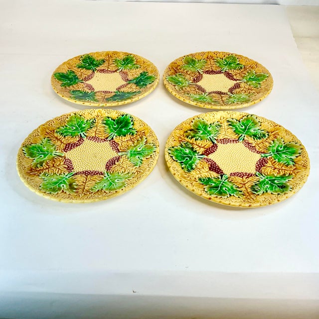 Rustic European Arts & Crafts German Majolica Salad Plates - Set of 4, Circa 1900 For Sale - Image 10 of 10