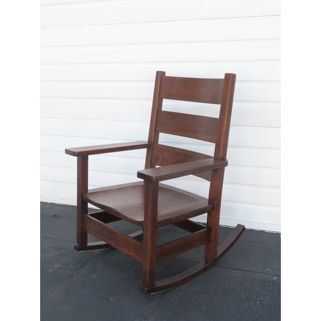 Early 1900s Art and Craft Tiger Oak Rocking Chair 6409 For Sale - Image 15 of 15