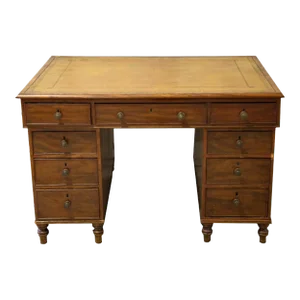 Late 19th Century Antique Mahogany Pedestal Partner’s Desk With Tooled Leather Top