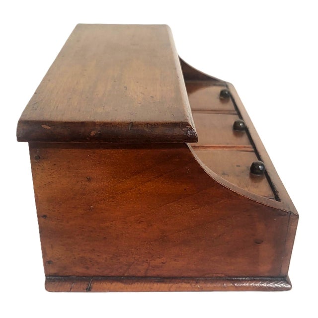 Wood English 19th C Mahogany & Reverse Painted Glass 3 Jar Desk Inkwell For Sale - Image 7 of 16