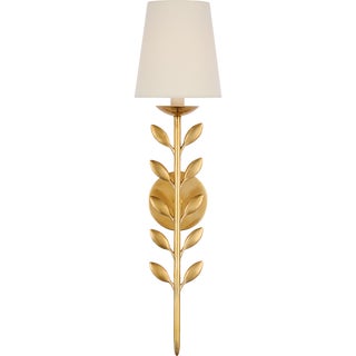 Julie Neill for Visual Comfort Signature Avery 26" Sconce Hand-Rubbed Antique Brass with Linen Shade For Sale