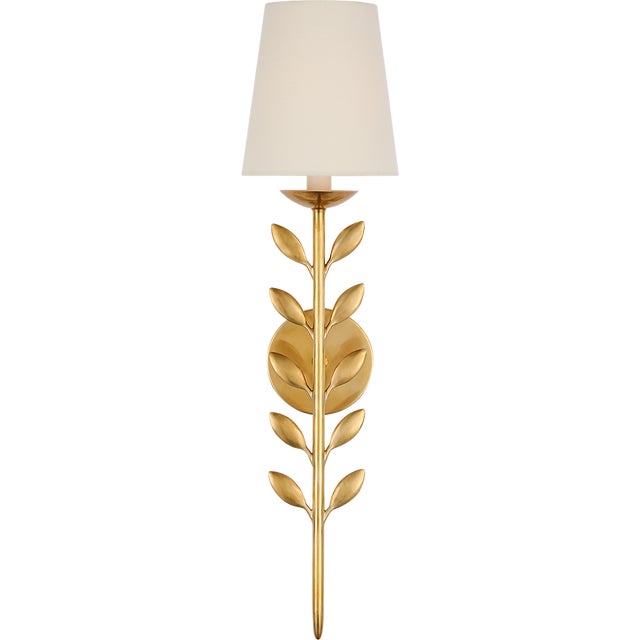 Julie Neill for Visual Comfort Signature Avery 26" Sconce Hand-Rubbed Antique Brass with Linen Shade For Sale