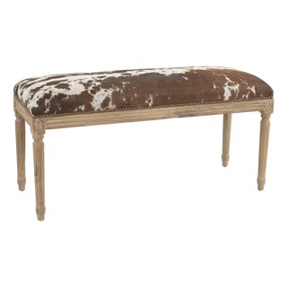 Lille Speckled Brown Cowhide Bench with Oak Frame For Sale