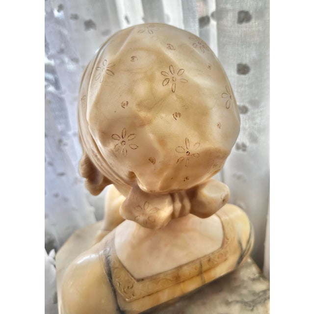 19th Century Italian Alabaster Bust of “The Sewing Girl” on Marble Pedestal, Neoclassical Sculpture For Sale In Phoenix - Image 6 of 12