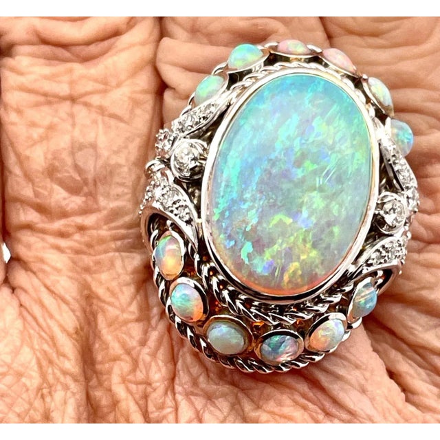 1960s Large Opal Diamond Ring 18k 6.75 For Sale - Image 5 of 7