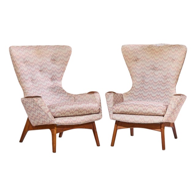 Adrian Pearsall for Craft Associates 2231-C Mid Century Walnut Wingback Lounge Chairs - Pair For Sale