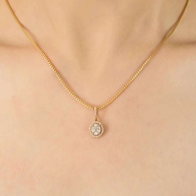 14k Gold Artisian Brilliant Cut Cluster Diamond Halo Pendant by Vr Jewels For Sale - Image 4 of 11