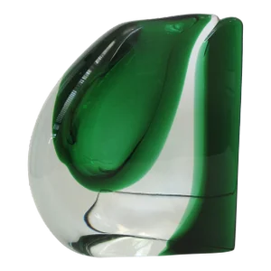 Vintage Milan Nosek for Atelier Beranek Large Hand Blown Green Glass Wedge Vase, Signed 1998