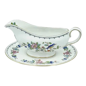 1990s Vintage Aynsley Pembroke Fine Bone China Gravy Sauce Boat With Underplate