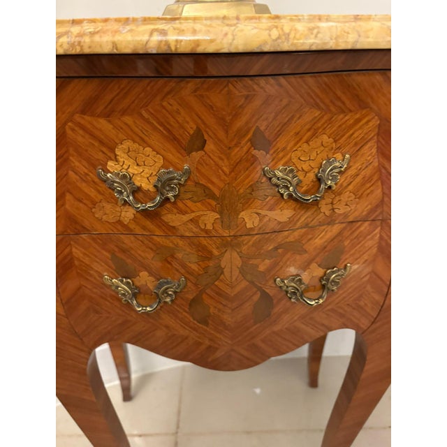 Antique Louis XV French Marquetry Bedside Cabinets, 1880s, Set of 2 For Sale - Image 12 of 16