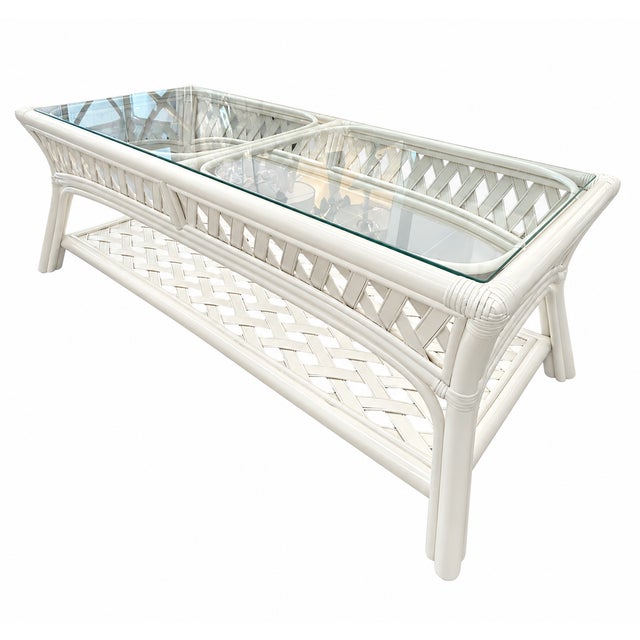 Vintage Lacquered Rattan Coffee Table With Glass Top For Sale - Image 4 of 5