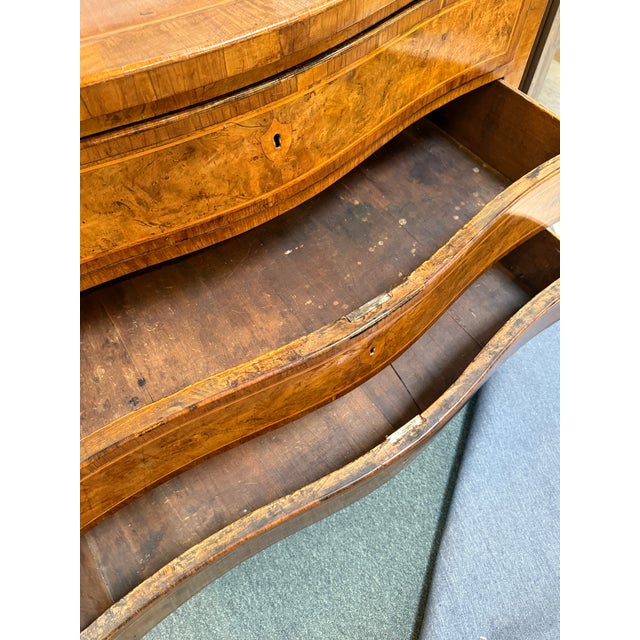 Antique Italian Rococo Walnut + Burl Commode For Sale - Image 10 of 14