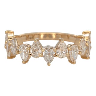 1.9Ct Diamond Band With Pear Lab Grown Diamonds in Solid 14k Gold, Pear Cut, Size 6.75 For Sale