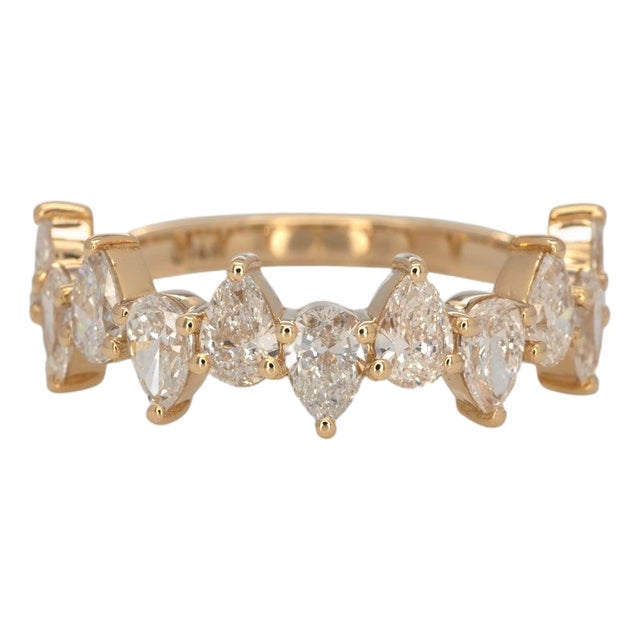 1.9Ct Diamond Band With Pear Lab Grown Diamonds in Solid 14k Gold, Pear Cut, Size 6.75 For Sale