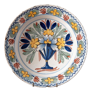 Dutch Delft Polychrome Vase and Flowers Dish, Early 19th Century