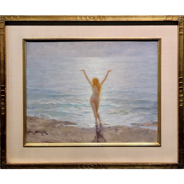 Joseph Tomanek- Nude Nymph Enjoying the Beach -1920s Oil Painting For Sale - Image 9 of 9