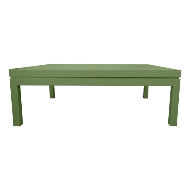 Karl Springer Style Linen-Raffia Coffee Table in Courtyard Green For Sale