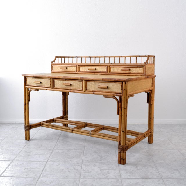 1970s Bamboo Rattan Boho Executive Desk and Chair Chairish