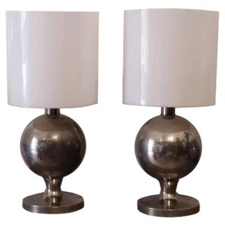 Chromed Brass Table Lamps, Italy, 1970s, Set of 2 For Sale