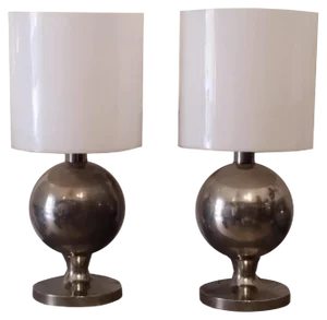 Chromed Brass Table Lamps, Italy, 1970s, Set of 2