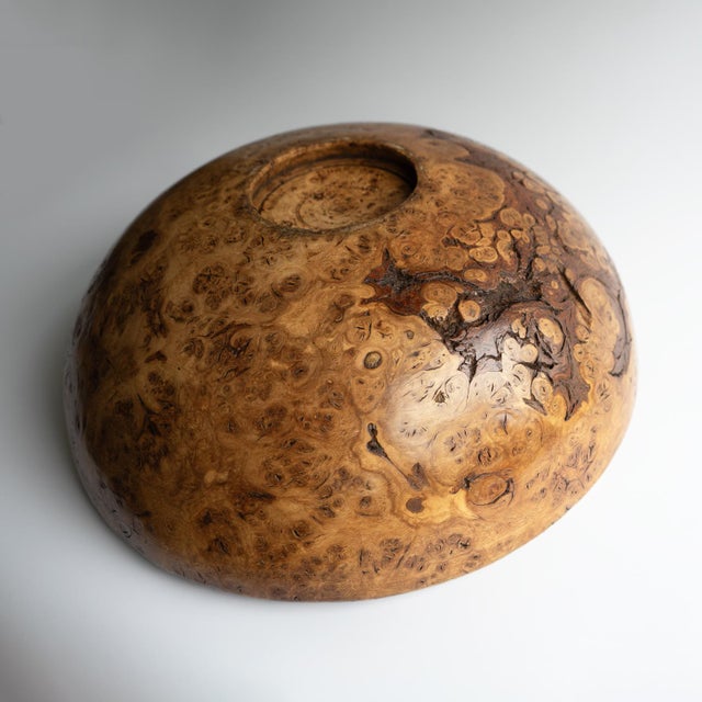 Large Vintage Turned Burl Oak Bowl, Table Centrepiece, Mid 20th Century For Sale - Image 14 of 14