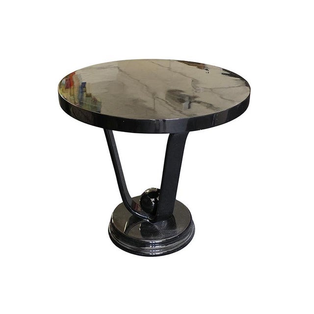 Round Black Wooden Table, 1980s For Sale - Image 3 of 8