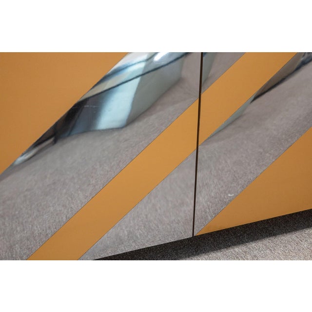 Custom Made Beige Laminate and Chrome Striped Credenza Sideboard For Sale In Detroit - Image 6 of 7