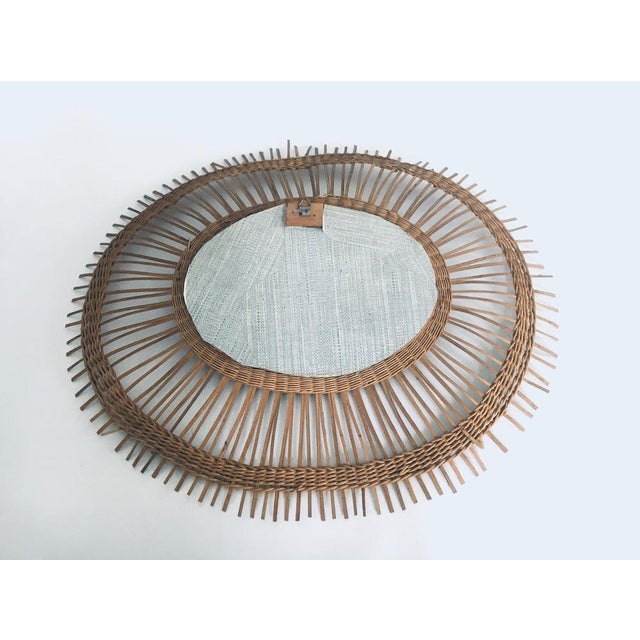 Vintage French Riviera Wicker Oval Mirror, France, 1950s For Sale - Image 13 of 15