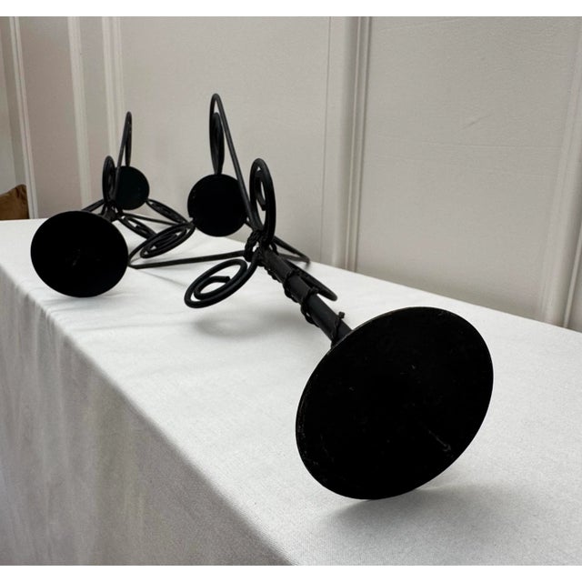 Vintage Spanish Mid Century Modern Black Iron Candle Holders, a Pair For Sale - Image 11 of 12
