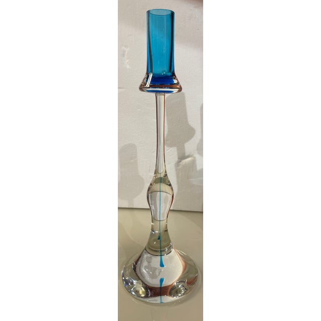 Rare Set of 6 Signed Vintage Gino Cenedese Murano Sommerso Glass Candlesticks For Sale - Image 12 of 15