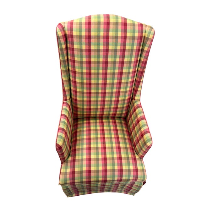 Late 20th Century Late 20th Century Traditional Petite High-Back Gingham Wingback Chairs - a Pair For Sale - Image 5 of 8