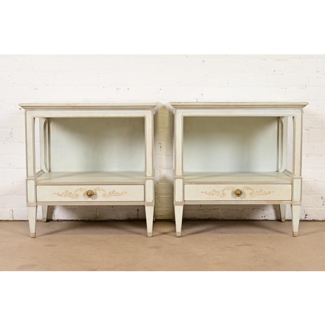 French John Widdicomb French Regency Louis XVI Pale Blue Lacquered Nightstands, 1960s For Sale - Image 3 of 16