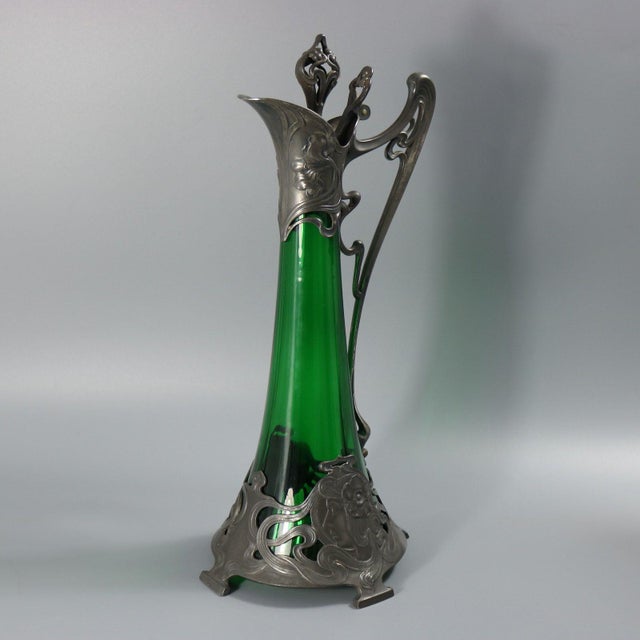 Green 1910s Art Nouveau WMF Claret Jug With Green Glass Liner For Sale - Image 8 of 14