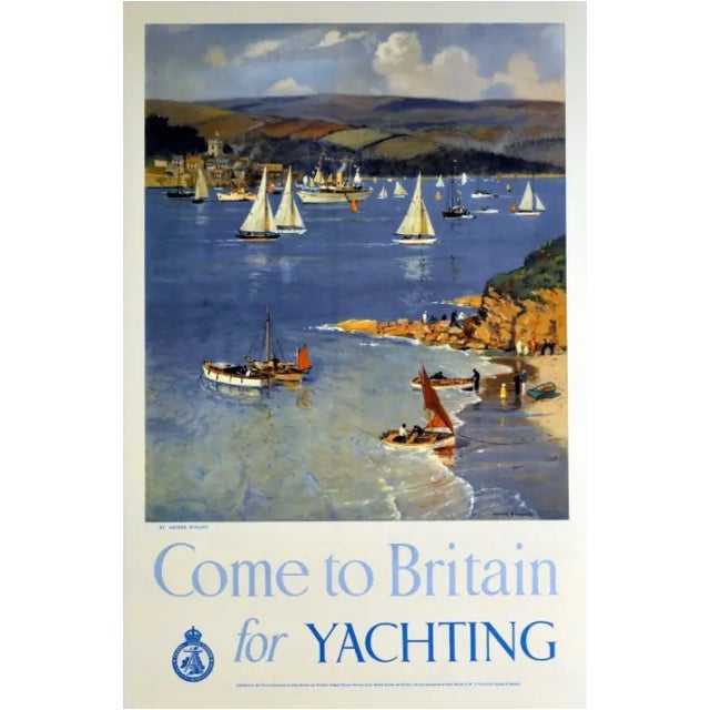 Original Vintage Sailing Poster "Come to Britain for Yachting" by Arthur Burgess 1948 Great scenic image of sailing boats...