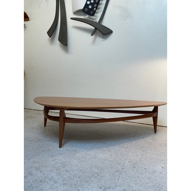 Rare Guitar- pick Mahogany 3-legged Coffee Table, 1950s. Refinished In good vintage condition; wear consistent with age...