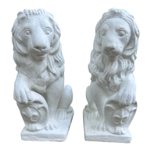 Vintage French White Painted Concrete Lions - A Pair