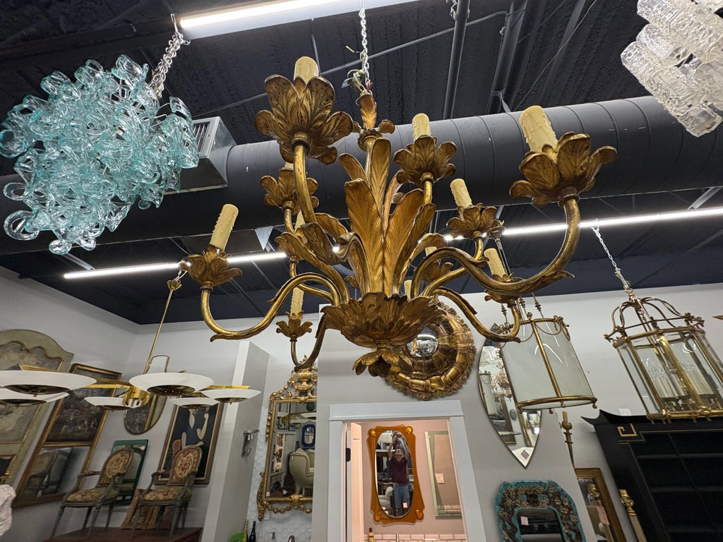 フランスアンティーク　フリンジ　タッセル　ブロンズ　ゴールド 1920s French Louis XVI Style Gilt Bronze Palm Frond Chandelier