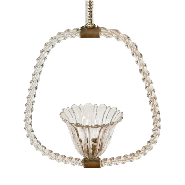 Murano Glass and Brass Flower Pendant Light from Barovier, Italy, 1940s For Sale